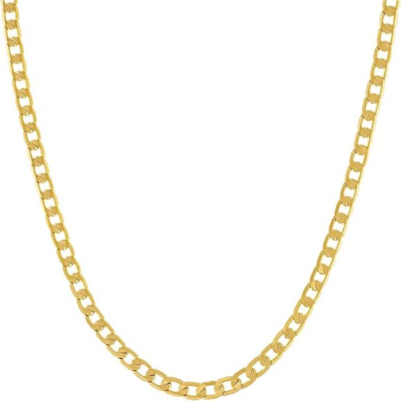 LIFETIME JEWELRY Beveled Cuban Link Curb Chain Necklace 24k Gold Plate 20" x 3mm